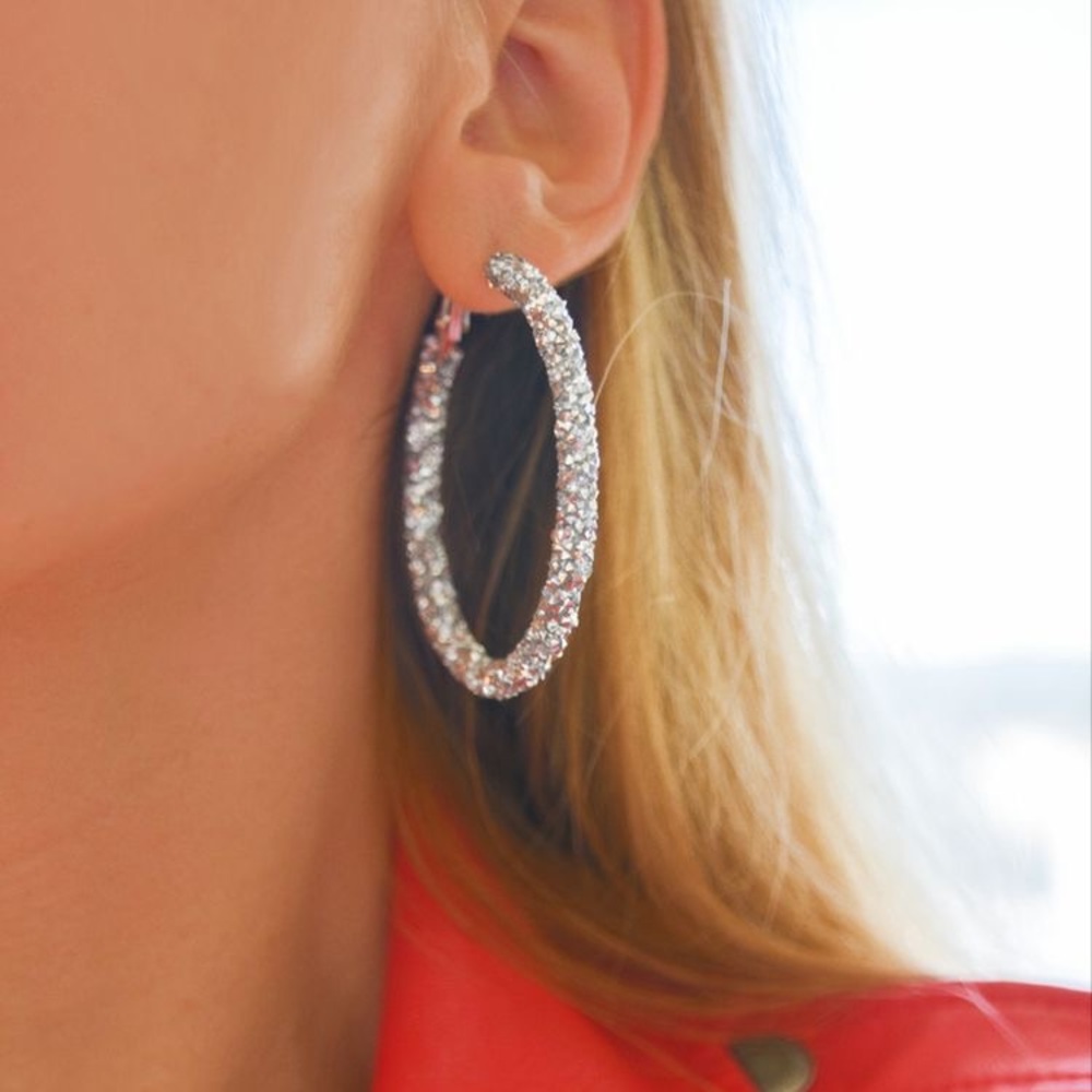 silver glitter hoop earrings